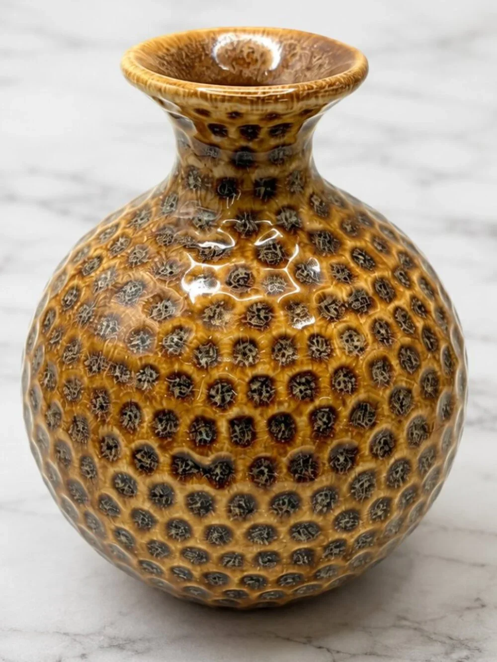 Vintage Mid Century Textured Ceramic Bud Vase Brown Speckled Glaze 4.5